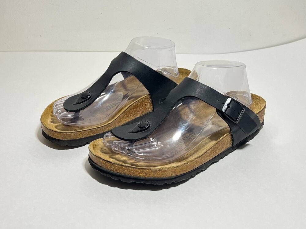 Birkenstock Black Birko-Flor Gizeh Thong Adjustable Sandals 39 Reg-Wide 8-8.5